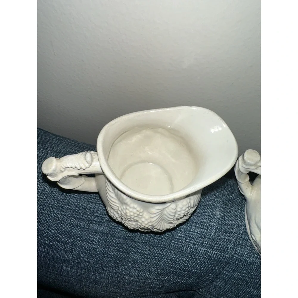 Vintage Blackberry Relief Creamer & Covered Sugar Bowl Parian Style White Lustre